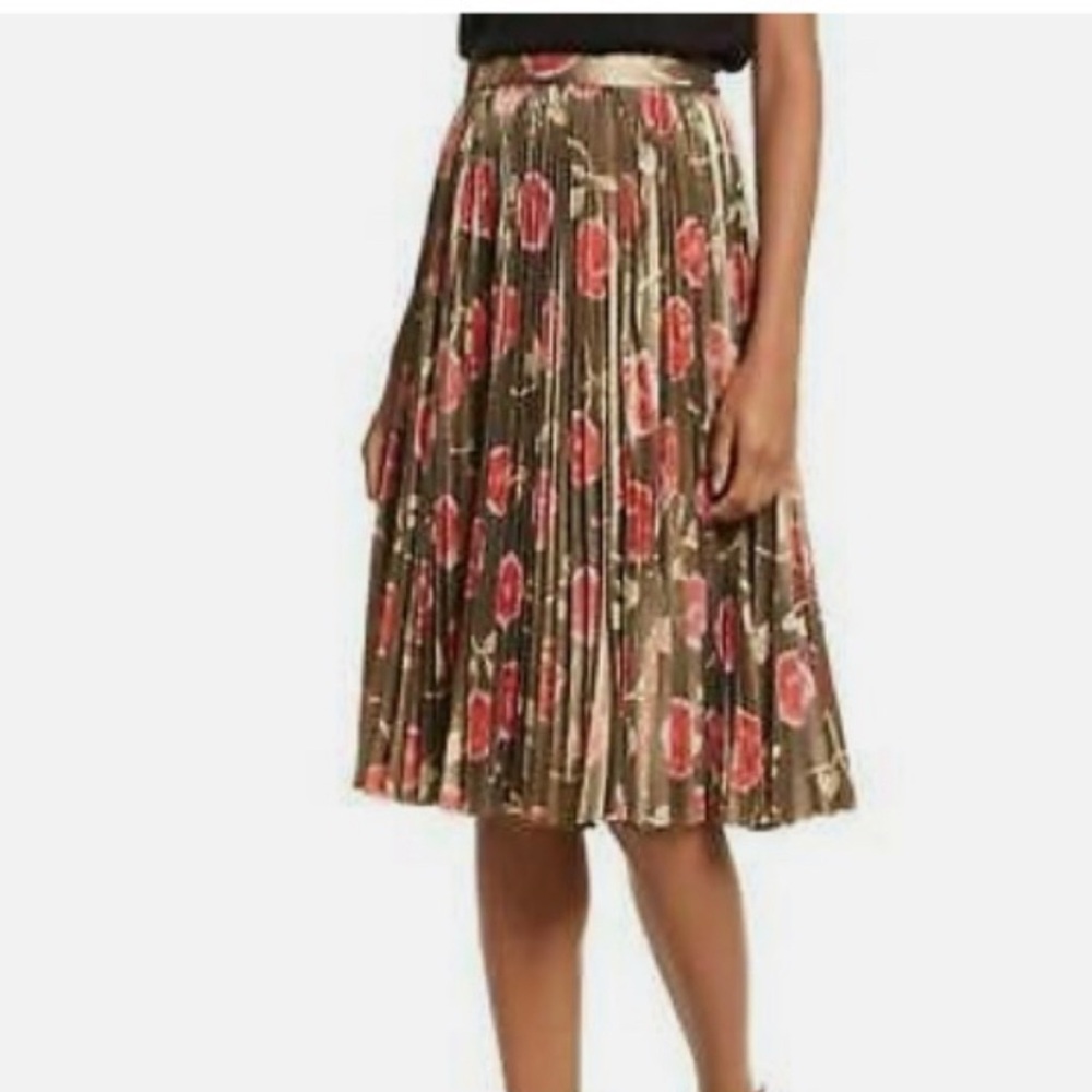 Kate Spade gold and Red Floral A-Line Skirt